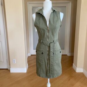 Haute Monde Denim Stretch Zip Up Mini Dress with Belted Waist